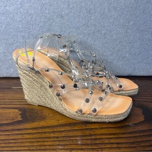 Dolce‎ Vita Maxton Espadrille Womens Clear Studded Wedge Sandals Square Toe 8.5